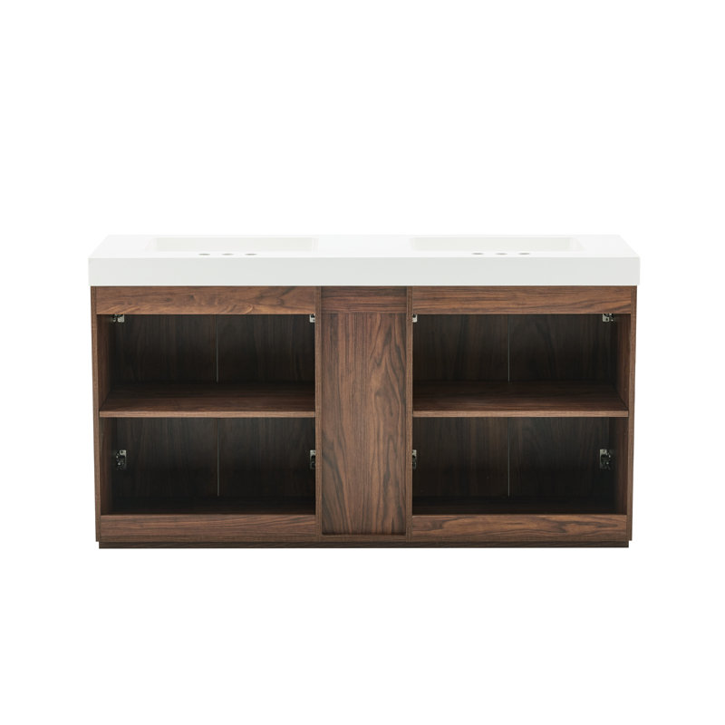 Meuble-lavabo autoportant Ilvaris, Walnut Brown, Blanc
