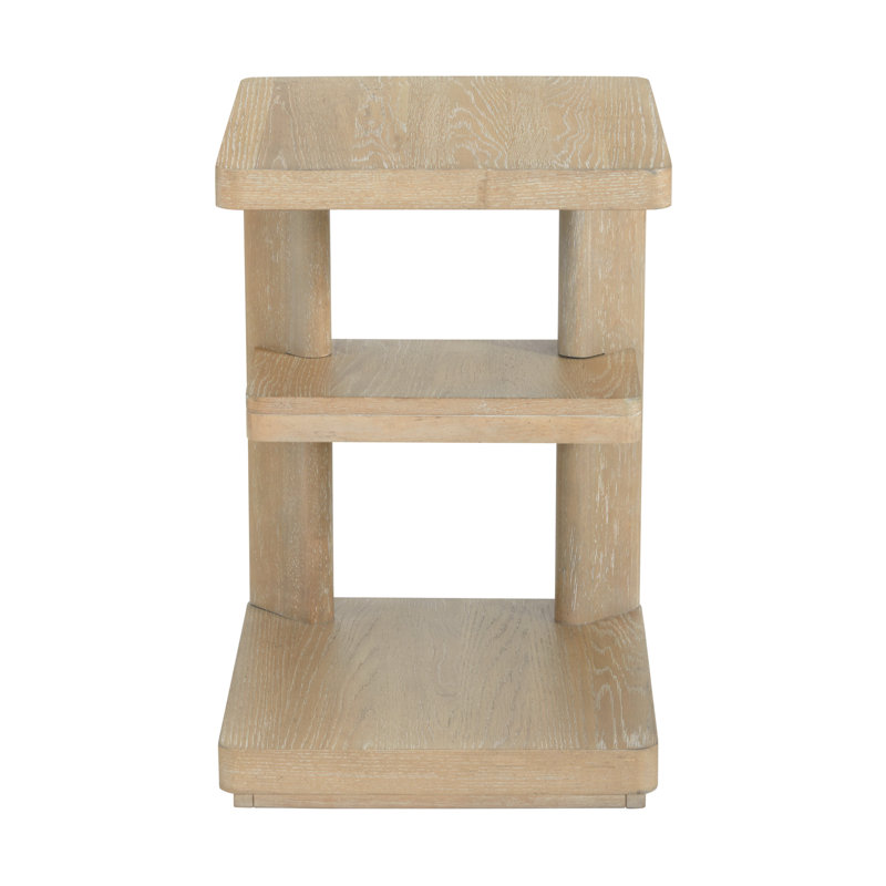 Ashal 24" High Coastal Chairside Table in Beige with Two Shelves