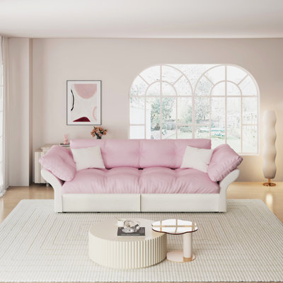 Lit gigogne convertible 3 en 1 rose de 74,8 po, velours avec 2 coussins moelleux, grand lit confortable et facile à assembler, pieds en acier, solution peu encombrante
