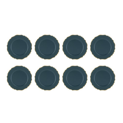 Set Of 4 D13" Plastic Plate-Teal/Gold