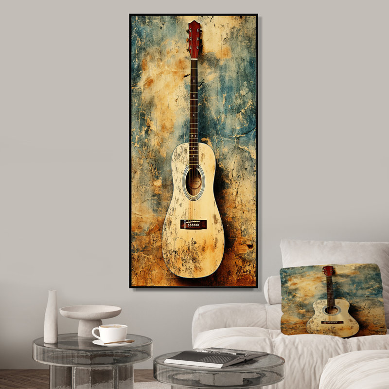Guitare rétro Melody I - musique, art mural, Cadre flottant noir, H 32 po x l 24 po x P 1 po
