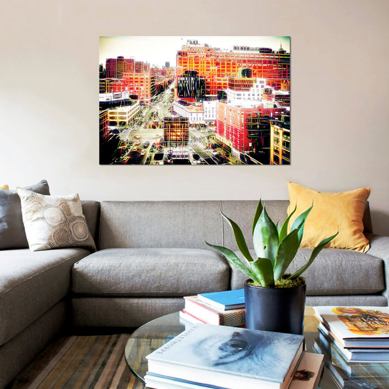 « west village » sur toile, H 18 po x l 26 po x P 1,5 po, Toile avec cadre noir, Pas de tapis