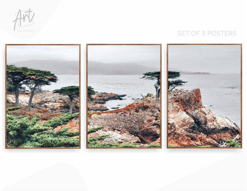 Ensemble de 3 affiches murales Monterey, Californie, Toile tendue, H 47 po x l 99 po x P 1,5 po