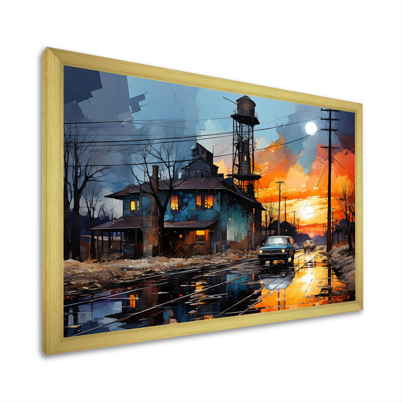 Cobalt contraste usine, impression sur toile, Cadre doré simple, H 34 po x l 44 po x P 1,5 po