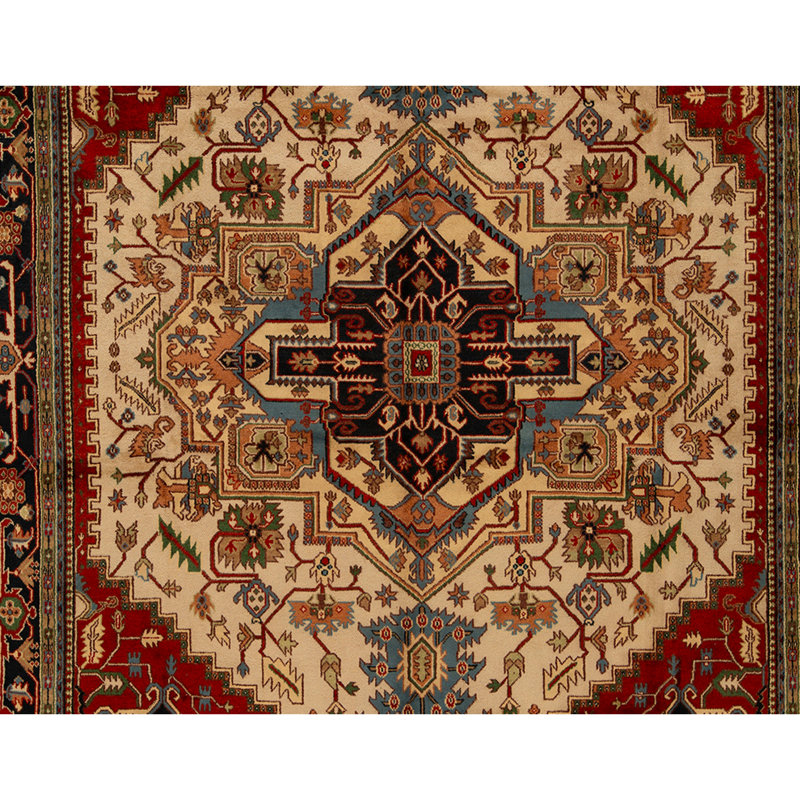 Tapis ivoire et bleu noué à la main de haute qualité