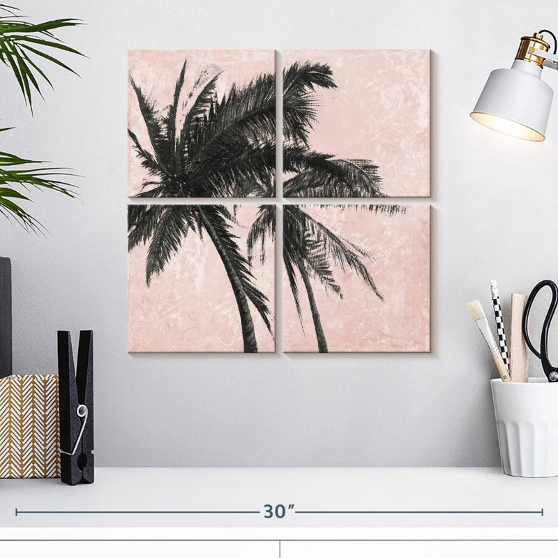 Harnek, palmier gris sur fond rose I, H 18 po x l 18 po