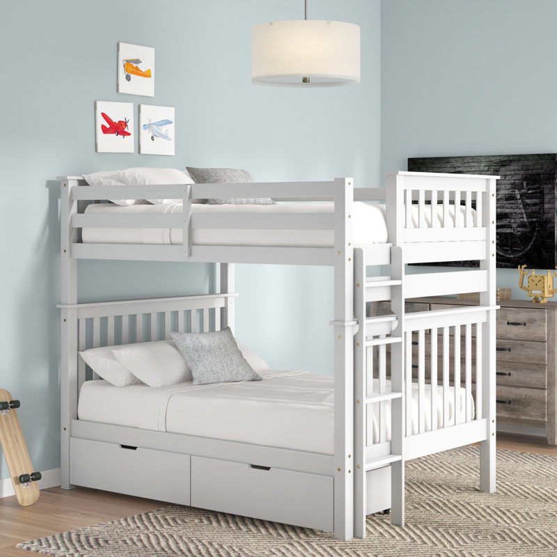 Lit superposé standard en bois massif Abdullah, Double sur double, Blanc