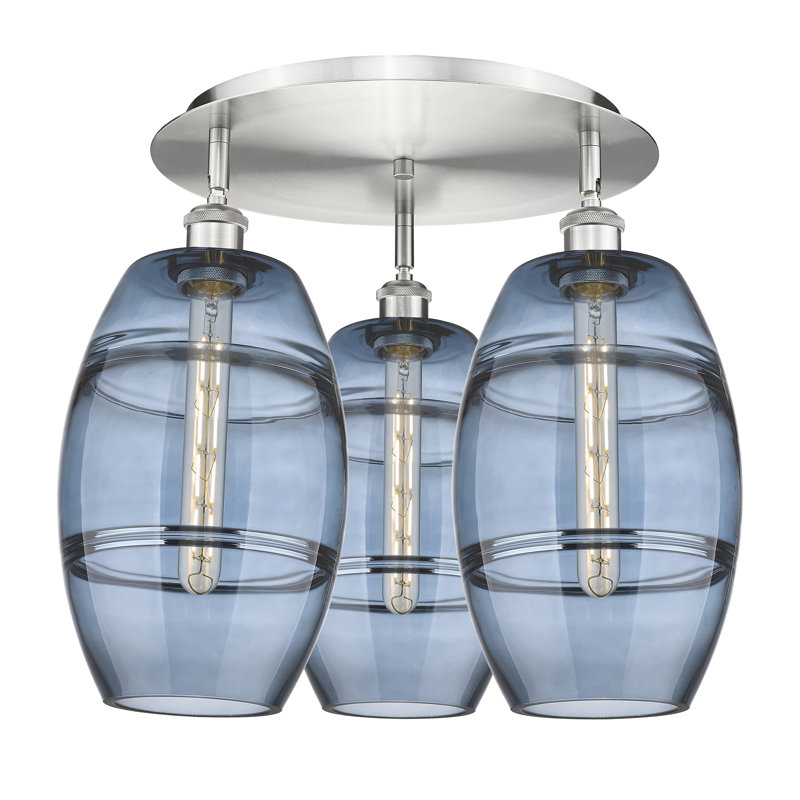 Plafonnier encastré Dundrod, Nickel satiné, H 10,88 po x l 19,75 po x P 19,75 po, Bleu princesse