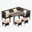 Ensemble de meubles de patio 7 pièces avec trois tabourets et coussin moelleux-1017782180