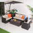 Brown Pe Rattan Modular Garden Sofa Set With Waterproof Storage Coffee Table, Powder-coated Iron Frame