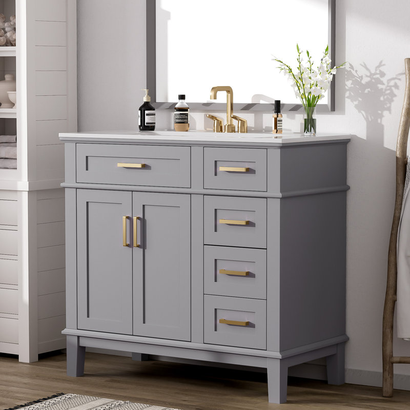 36" Single Bathroom Vanity With Sink, Gray