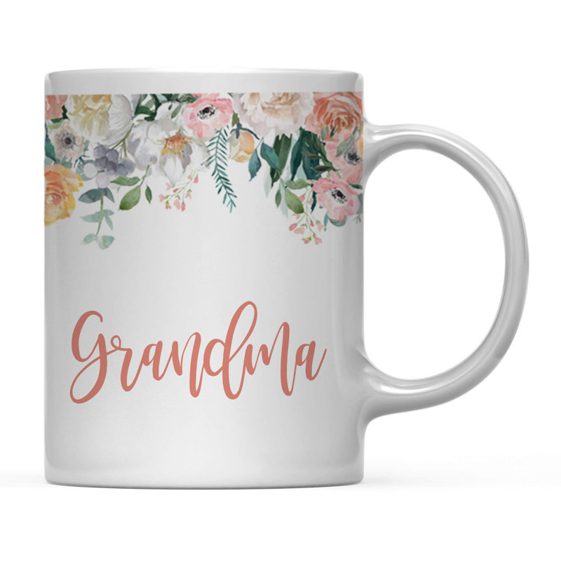 Cadeau de fête des mères, tasse de café, fleurs de pêche, roses, grand-mère, paquet de 1, cadeau d'anniversaire de Noël pour elle