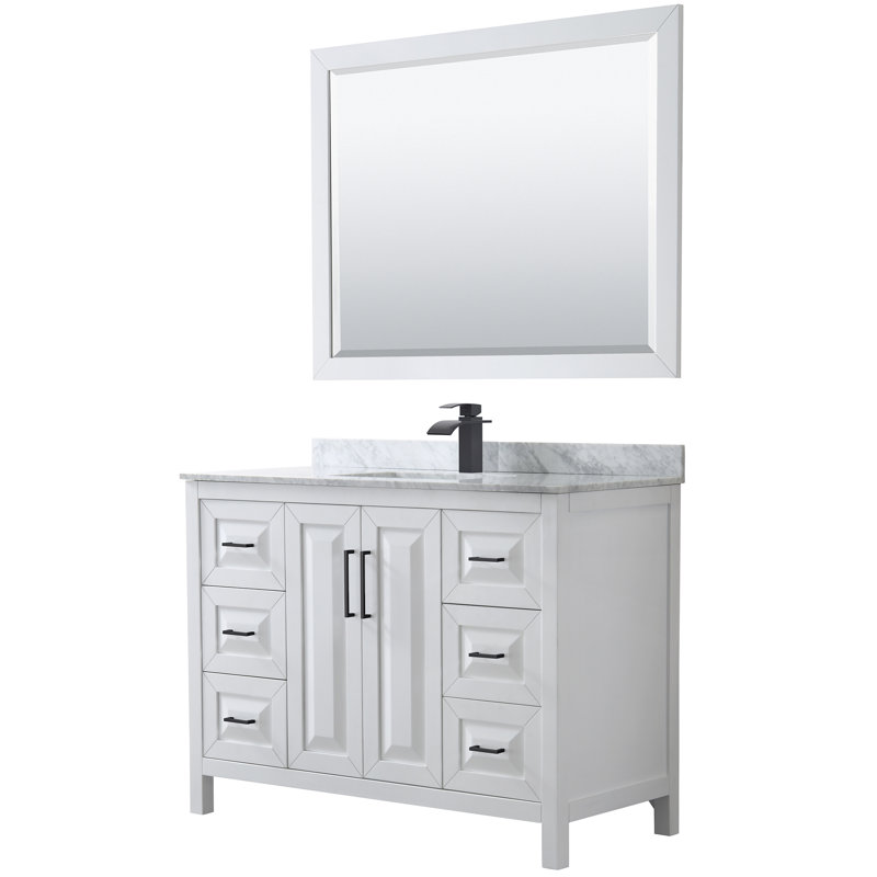 48 in. Single Vanity with Mirror, White, Matte Black