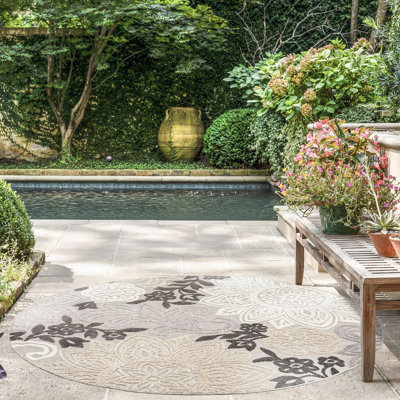 Floral Flatweave Water Resistant Indoor Outdoor Rugs for Patios, Deck, Porch or Entryway