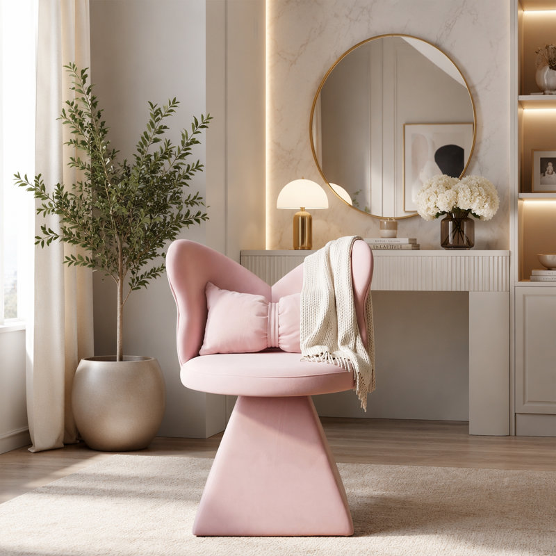 Élégant fauteuil de coiffeuse pivotant avec dossier papillon, tabouret de maquillage confortable pour la chambre à coucher et le salon, mobilier d'appoint durable et élégant
