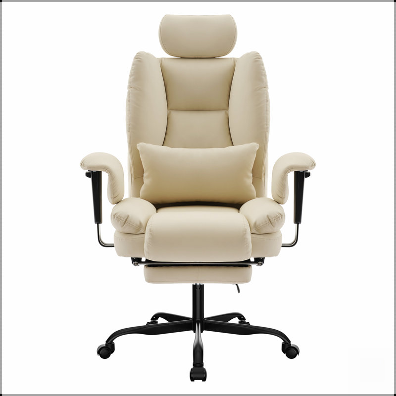 Chaise de bureau ergonomique avec soutien lombaire, dossier haut et appui-tête réglables pour une assise confortable.