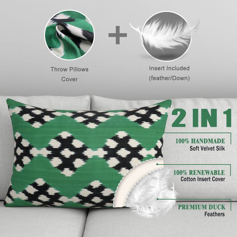 Silk and Velvet Geometric Lumbar Pillow Cover & Insert