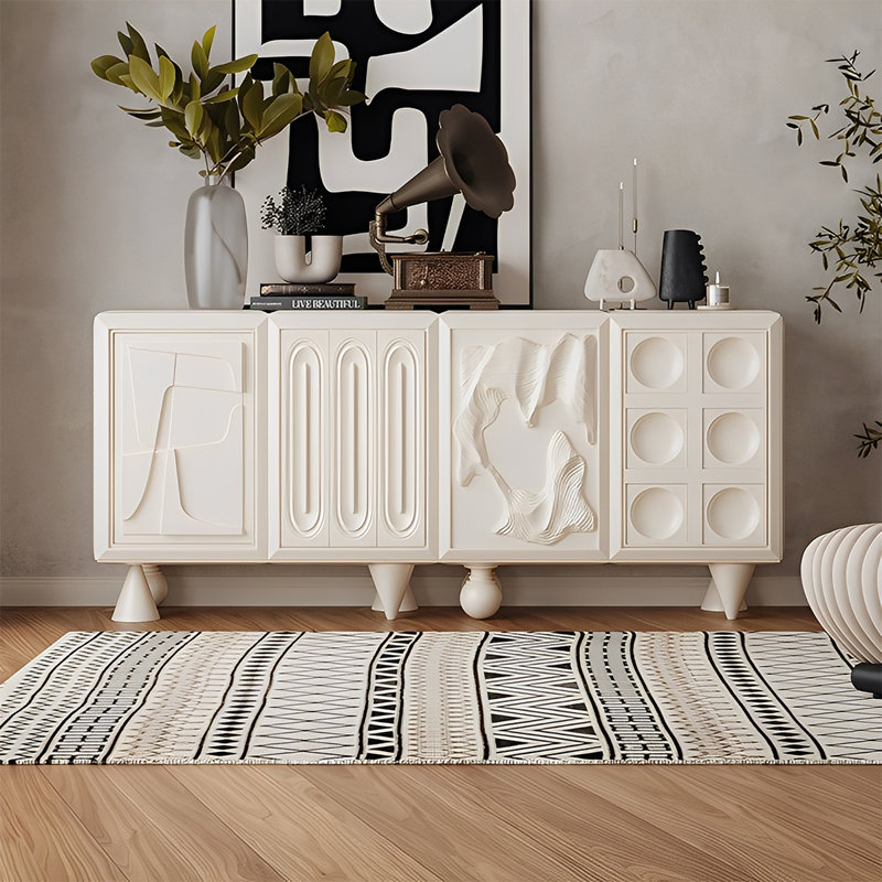 Buffet de rangement style crème français, H 33,46 po x l 70,86 po x P 15,74 po, Crème