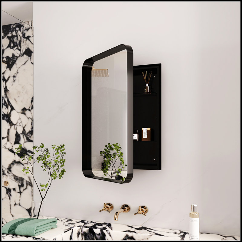 Armoire à pharmacie encastrée en métal noir avec miroir 16 x 24 pouces, durable et élégante pour les salles de bain modernes