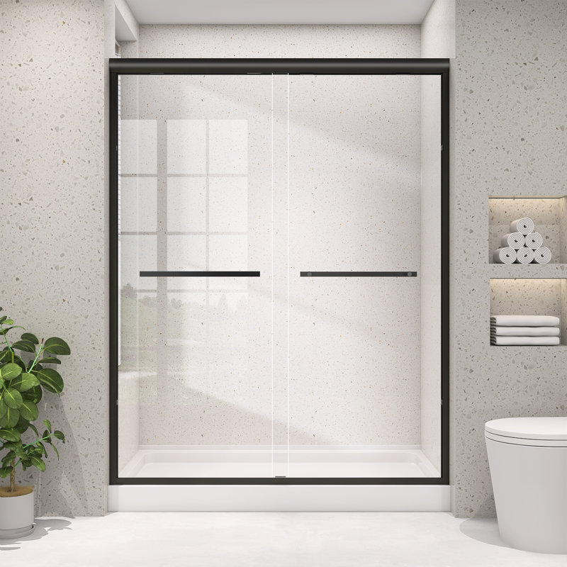72" X 75" Shower Door Double Sliding Semi-Frameless With Matte Black & Nano Anti-Fog Easy-Clean Tempered Glass fro Bathroom
