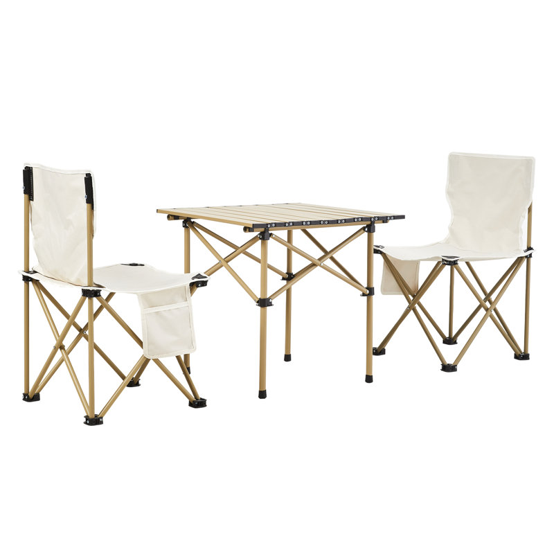 Patio Dining Set with Rectangular Table, Beige, 2, 50cm H x 50cm W x 50 cm D