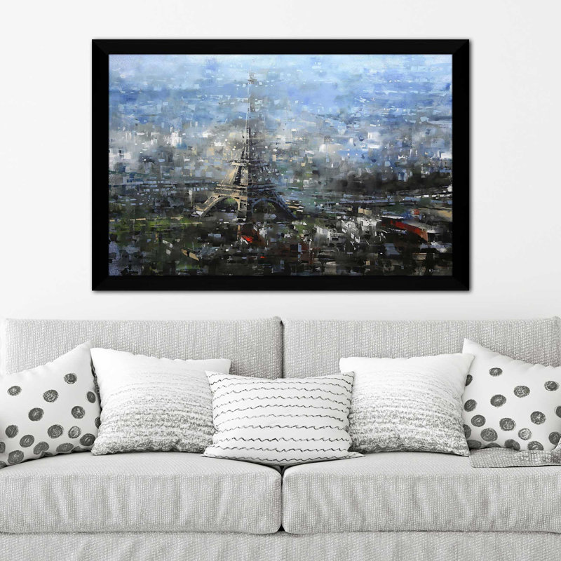 Bleu Paris par - Peinture, Cadre noir, H 33,5 po x l 49,5 po x P 1 po