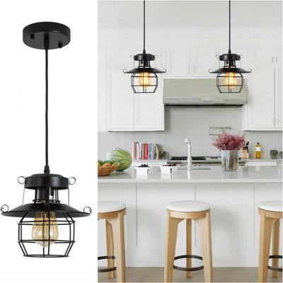Luminaire suspendu cage en métal noir Elegance