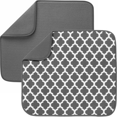 Ensemble de 2 tapis de vaisselle, 16 po x 18 po, tapis de cuisine en microfibre absorbant, sous-main pour vaisselle, ustensiles, casseroles et poêles, grand, treillis gris et gris