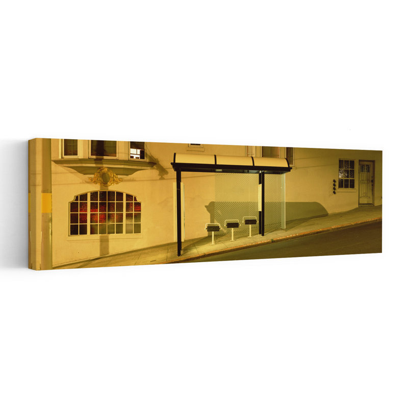 USA California San Francisco Bus stop at night 1 Piece Wrapped Canvas Panoramic Wall Art, 30.48 cm H x 91.44 cm W