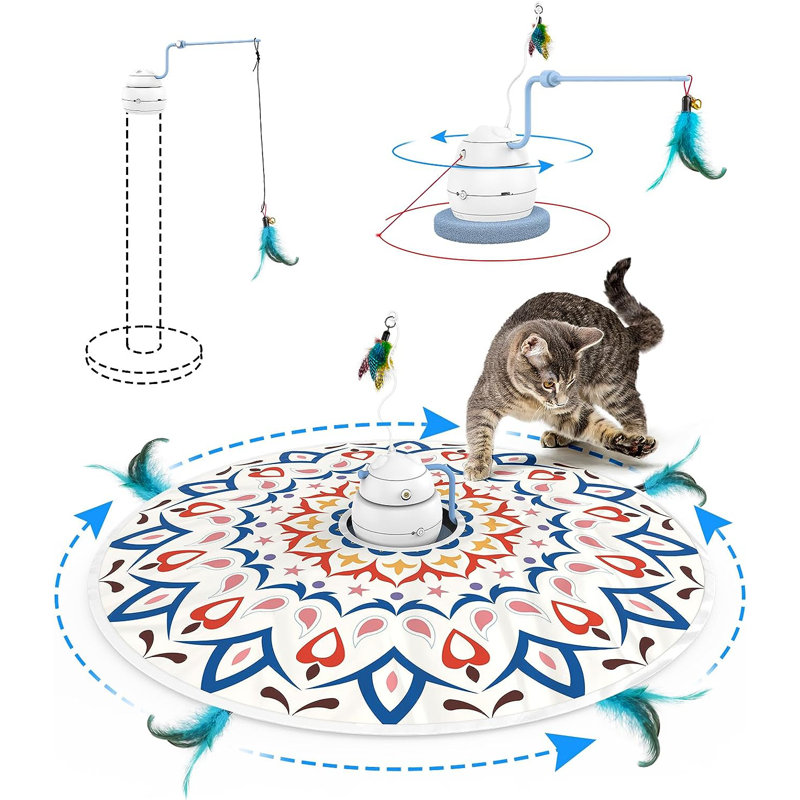 Interactive Cat Toys Automatic, 4 Games In Cat Laser Toy, 3 Speeds Hide&Seek Electronic Rechargeable Kitten Exercise Chasing Wand With Moving Feather, Realistic Slug, Colourful Cover