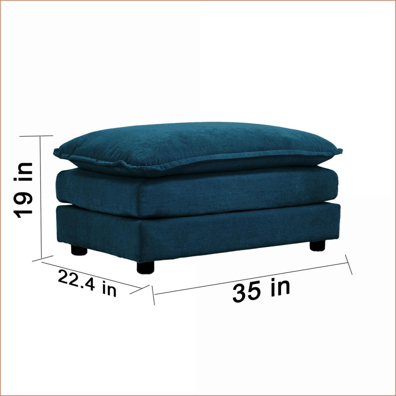 Repose-pieds en chenille bleu marine avec repose-pieds 2/3/4 Ottomans | Bois | Noir