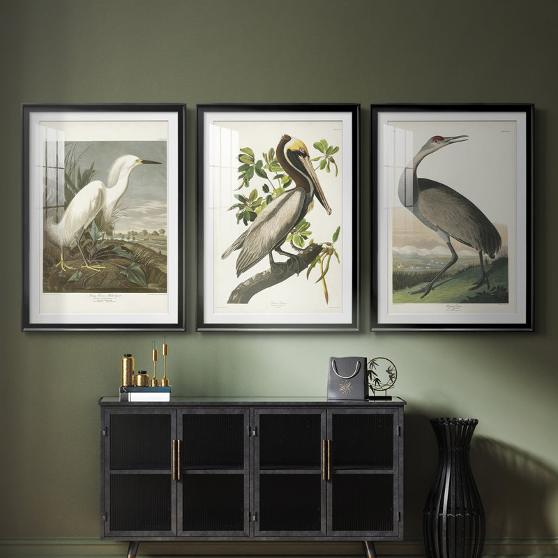 Pl 242 héron enneigé - reproduction encadrée sur mesure de qualité supérieure - 3 pièces, H 21 po x l 30 po, Noir