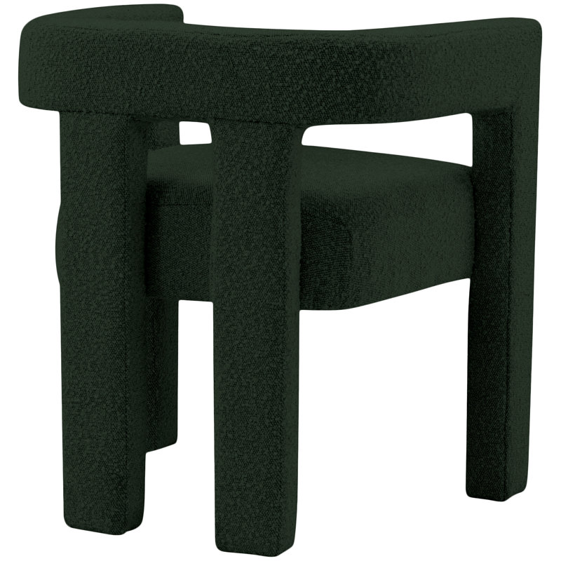 Green Boucle Upholstered Low Arm Chair with Wooden Legs