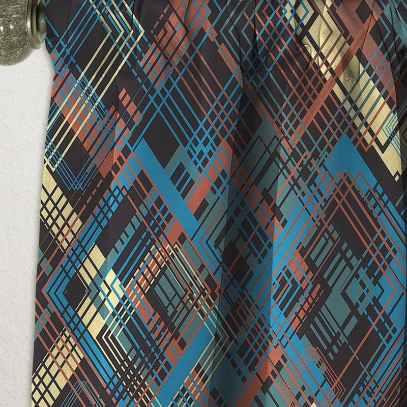Panneau de rideaux occultant rétro à motif géométrique vintage jaune, bleu et bleu, L 52 po x L 95 po