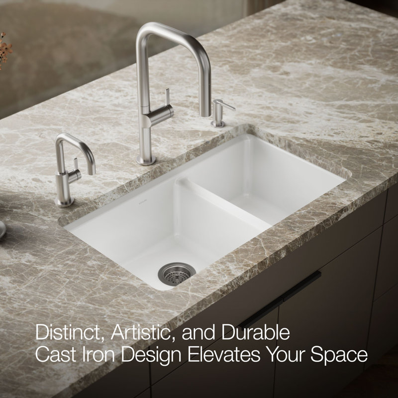Riverby® 33" undermount double-bowl workstation kitchen sink, White
