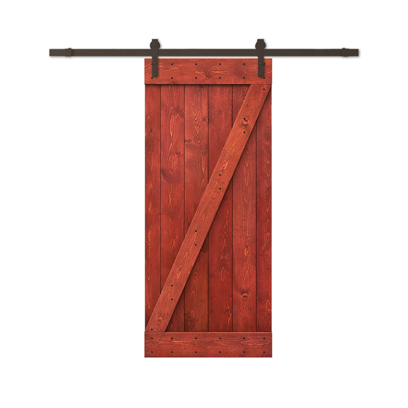 Gray Stained Knotty Pine Solid Wood Barn Door with Matte Black Hardware