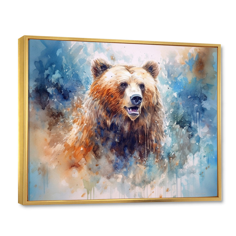 «Majestic Grizzly I» sur toile, H 24 po x l 32 po x P 1 po, Cadre flottant doré