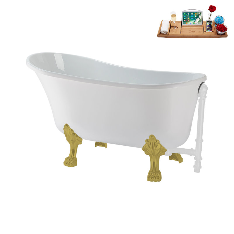 1300.5mm x 650.2mm Soaking Acrylic Bathtub, Brushed Gold, Glossy White