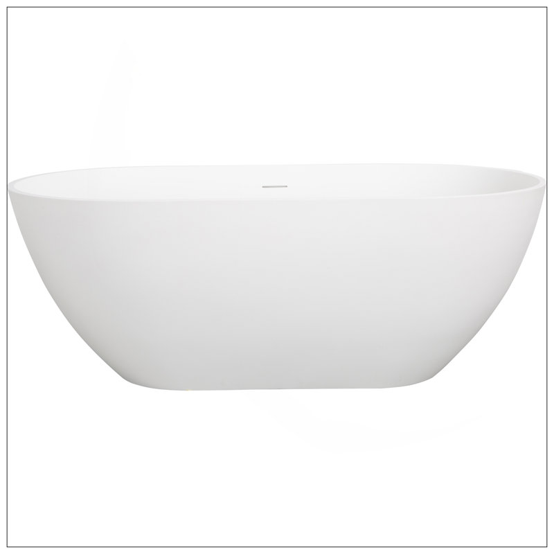 Baignoire autoportante de 59 po à surface solide, baignoire autoportante en résine d'ingénierie de luxe avec trop-plein et bonde escamotable pour salle de bain contemporaine, blanc mat