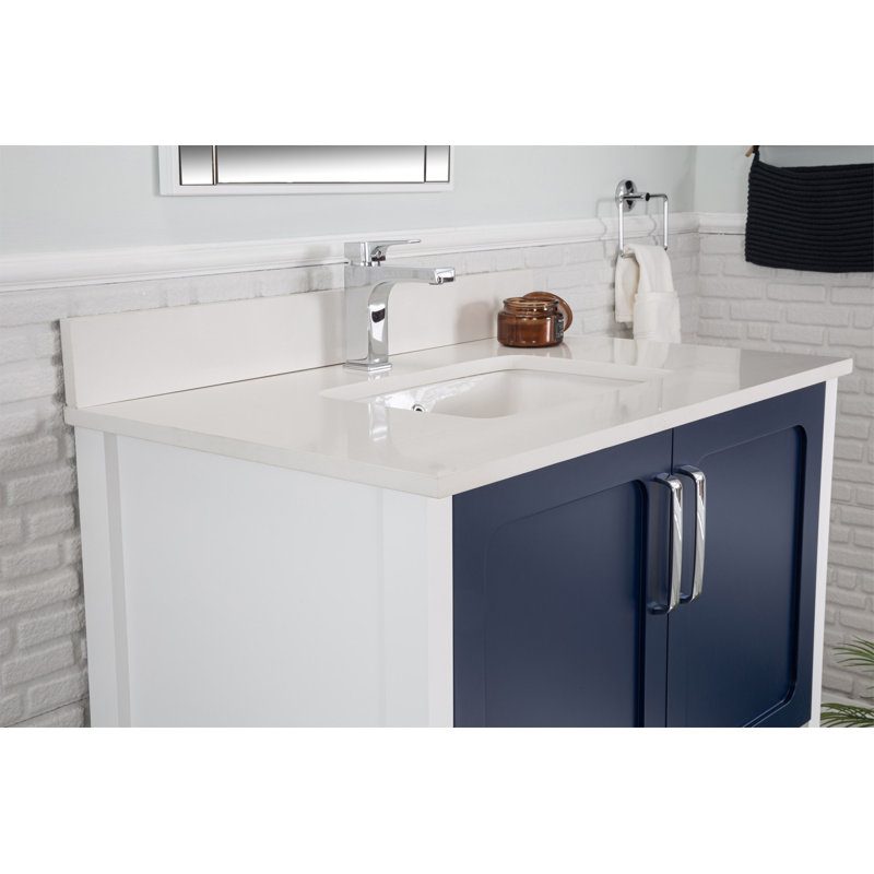 Ensemble de meuble-lavabo simple 35,4 po avec miroir Cerelly, Bleu foncé / Blanc