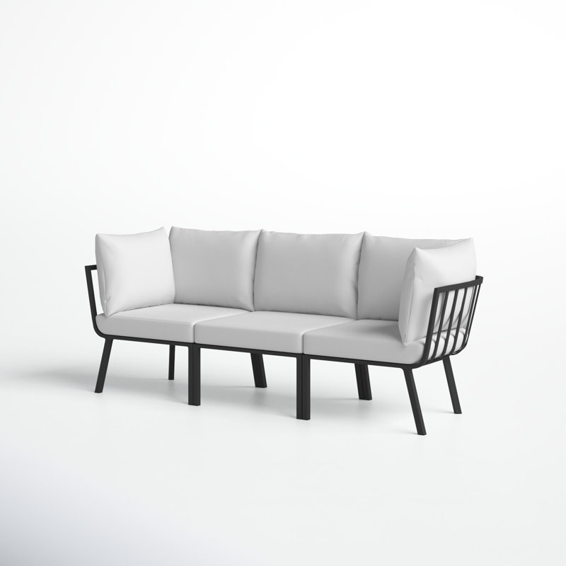Modway Riverside 3 Piece Outdoor Patio Aluminum Sectional Sofa Set, Gray White