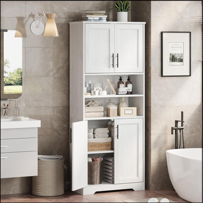 Tall Bathroom Cabinet, Farmhouse Storage Cabinet With Doors And Adjustable Shelves, Freestanding Kitchen Pantry Cabinet, Cupboard For Bathroom, Living Room, Dining Room