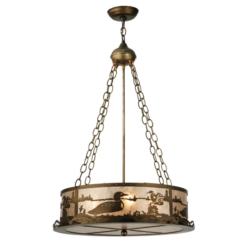 Rustic Lodge 4 - Light Drum Chandelier, Antique Copper, Silver, 36" H x 22" W x 22" D