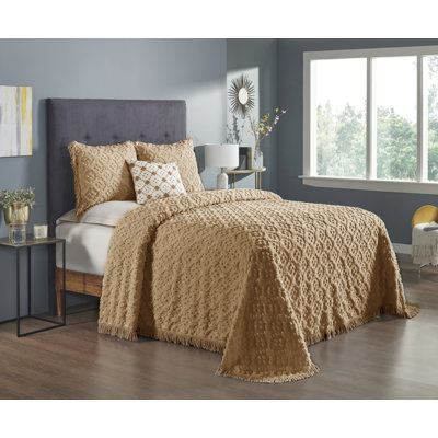 Charleston Collection 100% Cotton Bedding sets, Machine Washable Soft and Breathable 4-piece Chenille Bedspread & Sham with Geometric Embroidery, All season