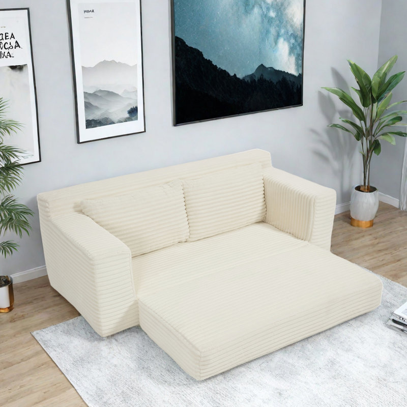 Convertible 2-in-1 Loveseat Sofa Bed With Memory Foam & Steel Frame, Beige
