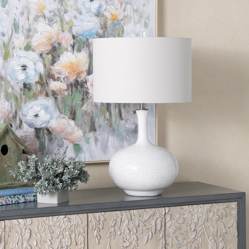 Lampe de table 28,25 po en céramique avec abat-jour blanc