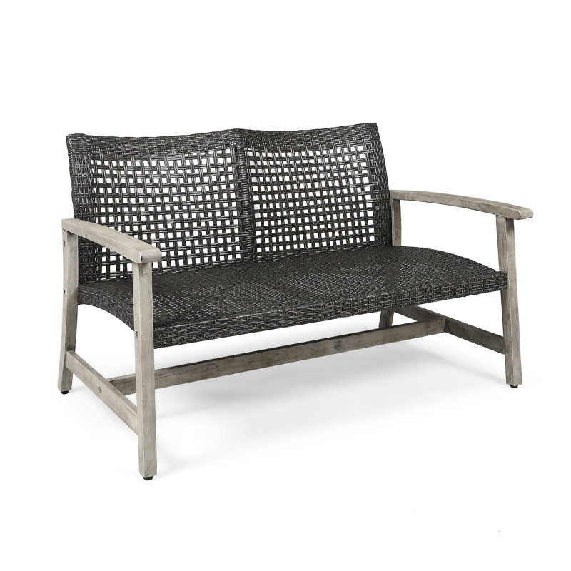 Patio Grey With Seating, Wood Structure And Iron Accents, Long-lasting Outdoor In Grey, Woven Seat, Frame Accents For Longevity