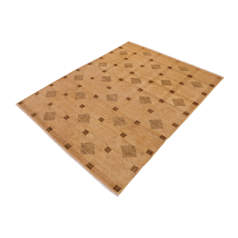 Tapis géométrique brun clair / gris en laine noué à la main à motif géométrique 8 pi 11 po x 11 pi 6 po Everardo