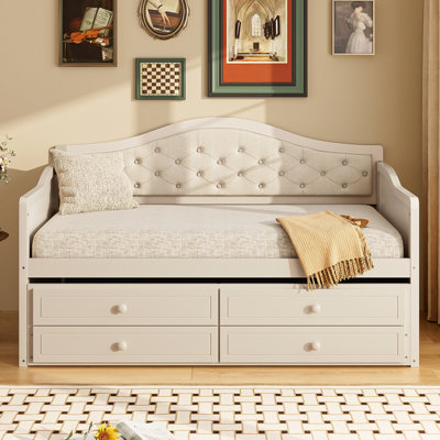 Upholstered Daybed With Trundle And Tufted Backrest