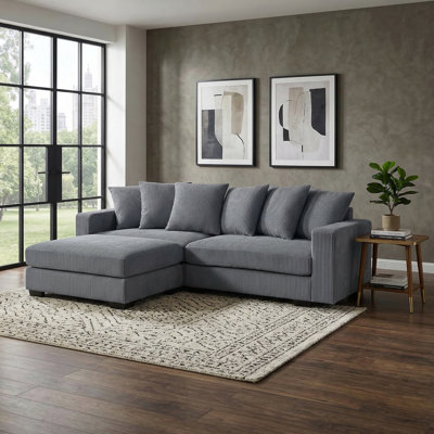 Corduroy Modular Sofa With Movable Ottoman, 6 Back Pillows